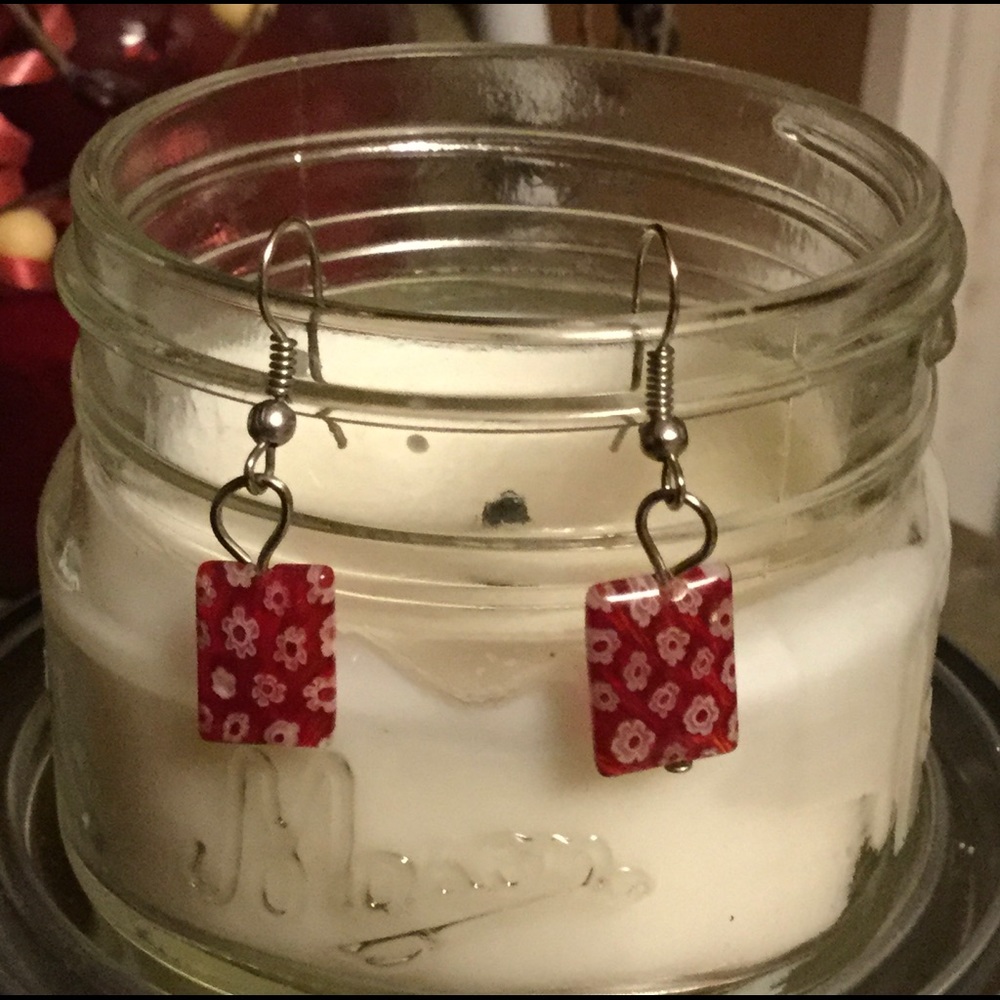 Hand made glass square earrings.
